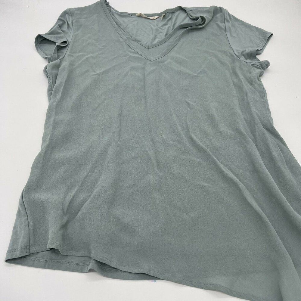 Soft Surroundings Asymmetrical Hem Woven Overlay Tunic Top Size L Green V-neck
